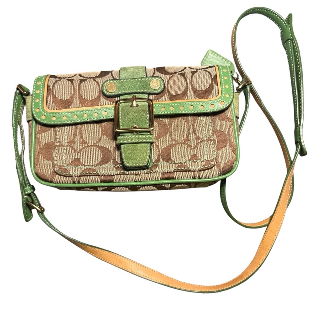 Y2K Coach Green Tan Crossbody Purse